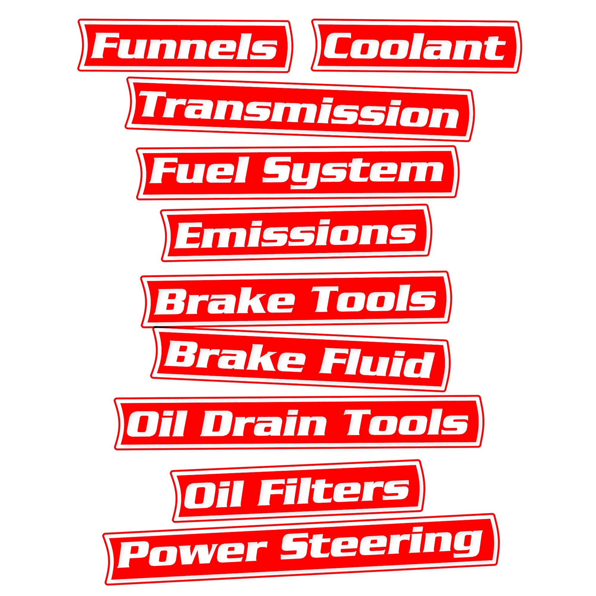 Automotive Service & Fluids label pack in red