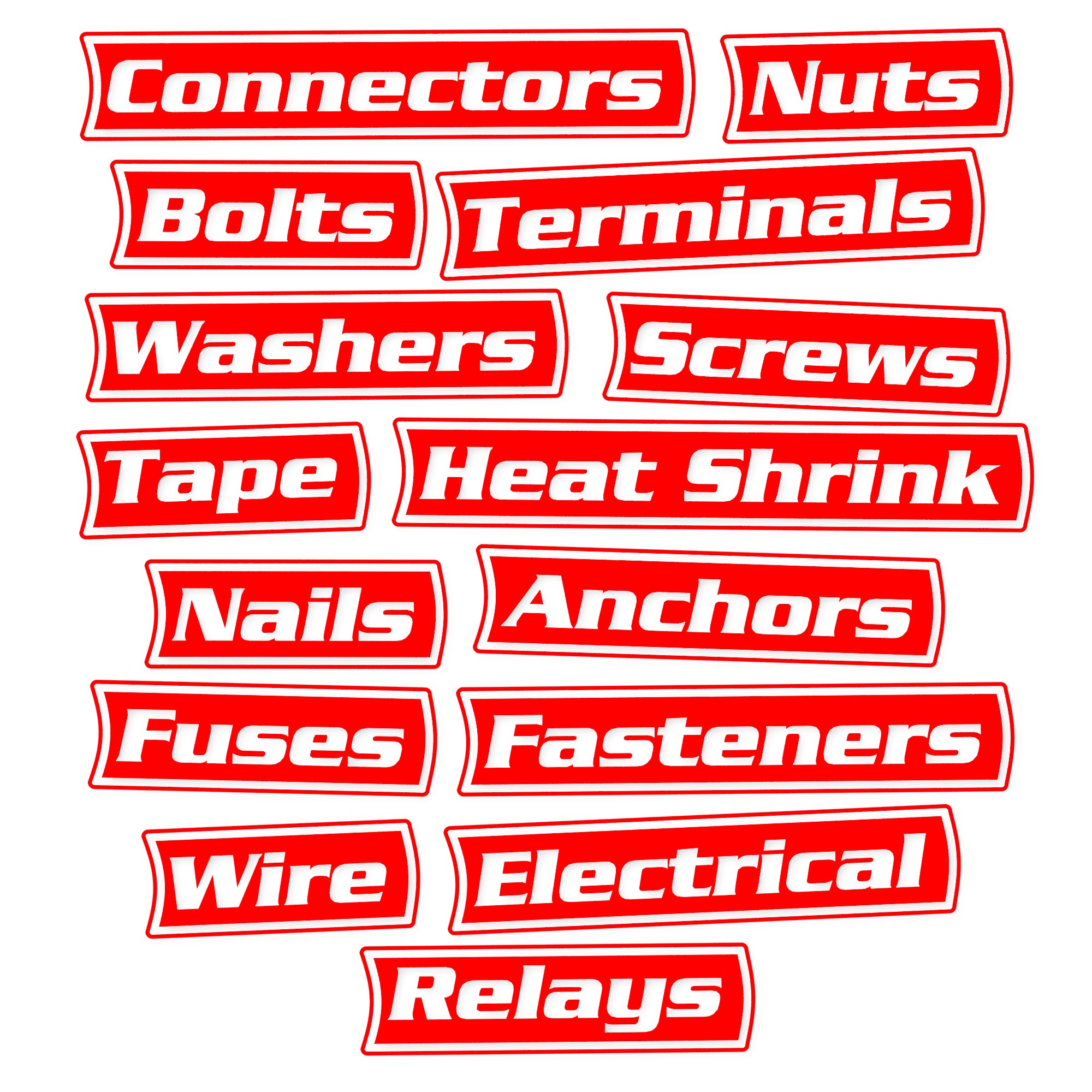 Electrical & Fasteners label pack in red
